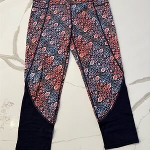 Athleta Floral Print Capris - Pink and Blue